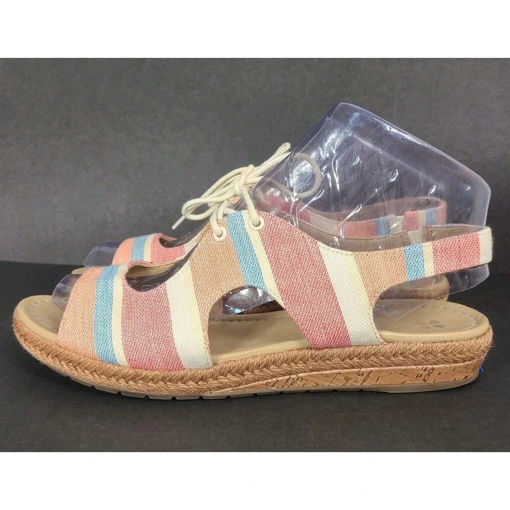 Naturalizer Reilly Sandals Womens 8.5M Stripe Espadrille Lace Up Flats